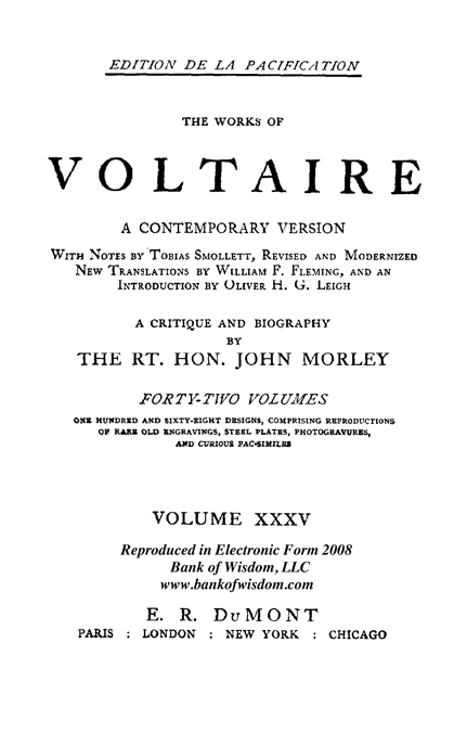 (image for) The Works of Voltaire, Vol. 35 of 42 vols + INDEX volume 43 - Click Image to Close